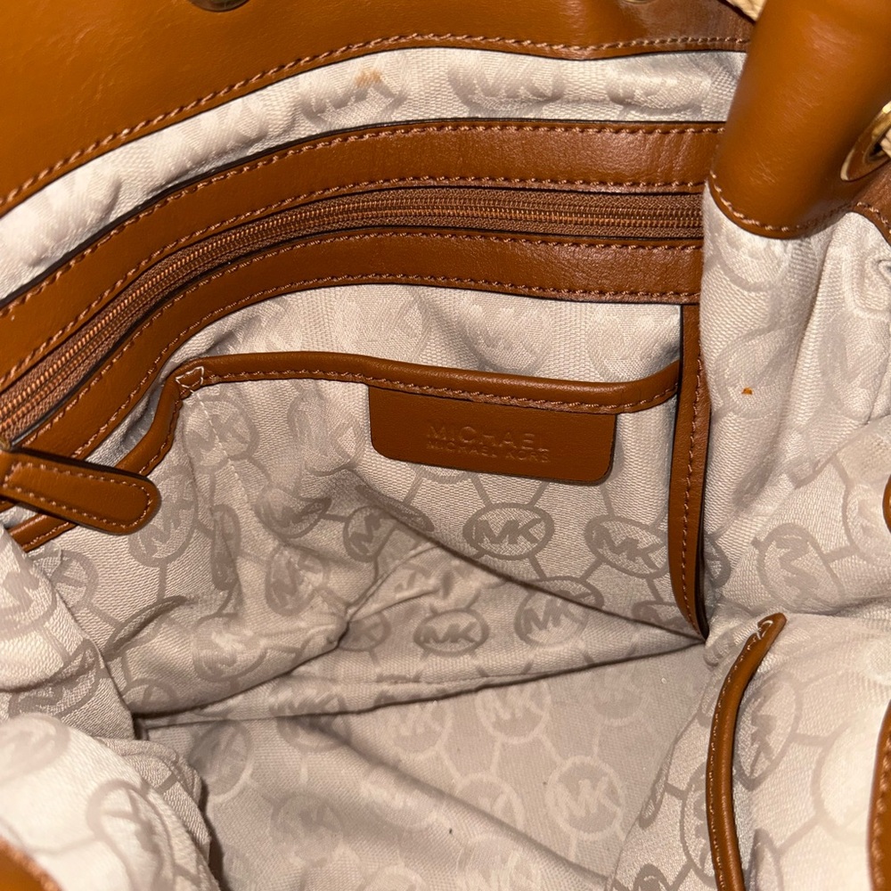 Michael Kors Navy Blue/Brown Canvas Marina Drawstring Tote - Picture 9 of 11